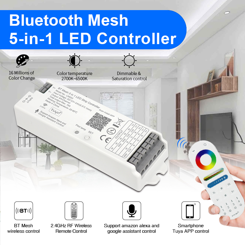 5 in 1 Bluetooth Controller Via Tuya and Smart Life Control for LED Strip Lighting